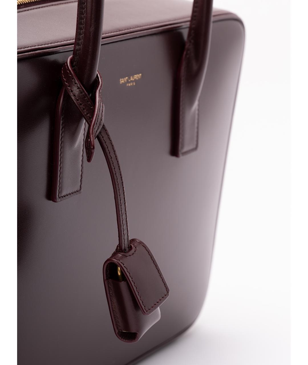 SAINT LAURENT Бордовая кожаная сумка тоут, фото 5