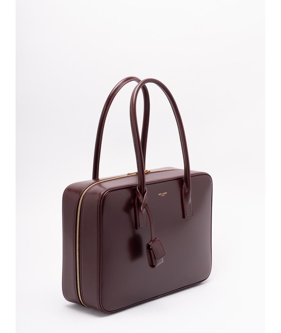SAINT LAURENT Бордовая кожаная сумка тоут, фото 2