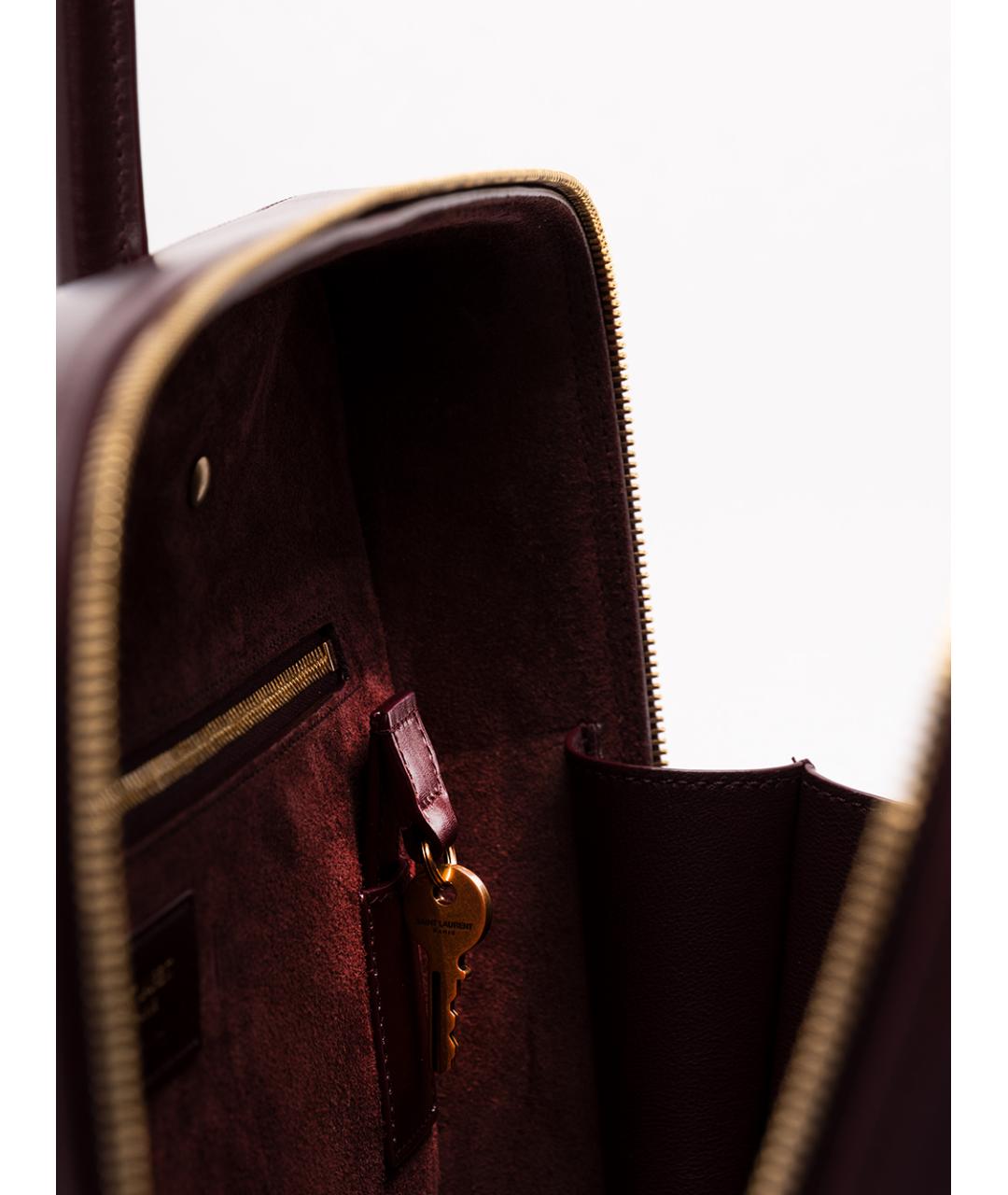 SAINT LAURENT Бордовая кожаная сумка тоут, фото 4