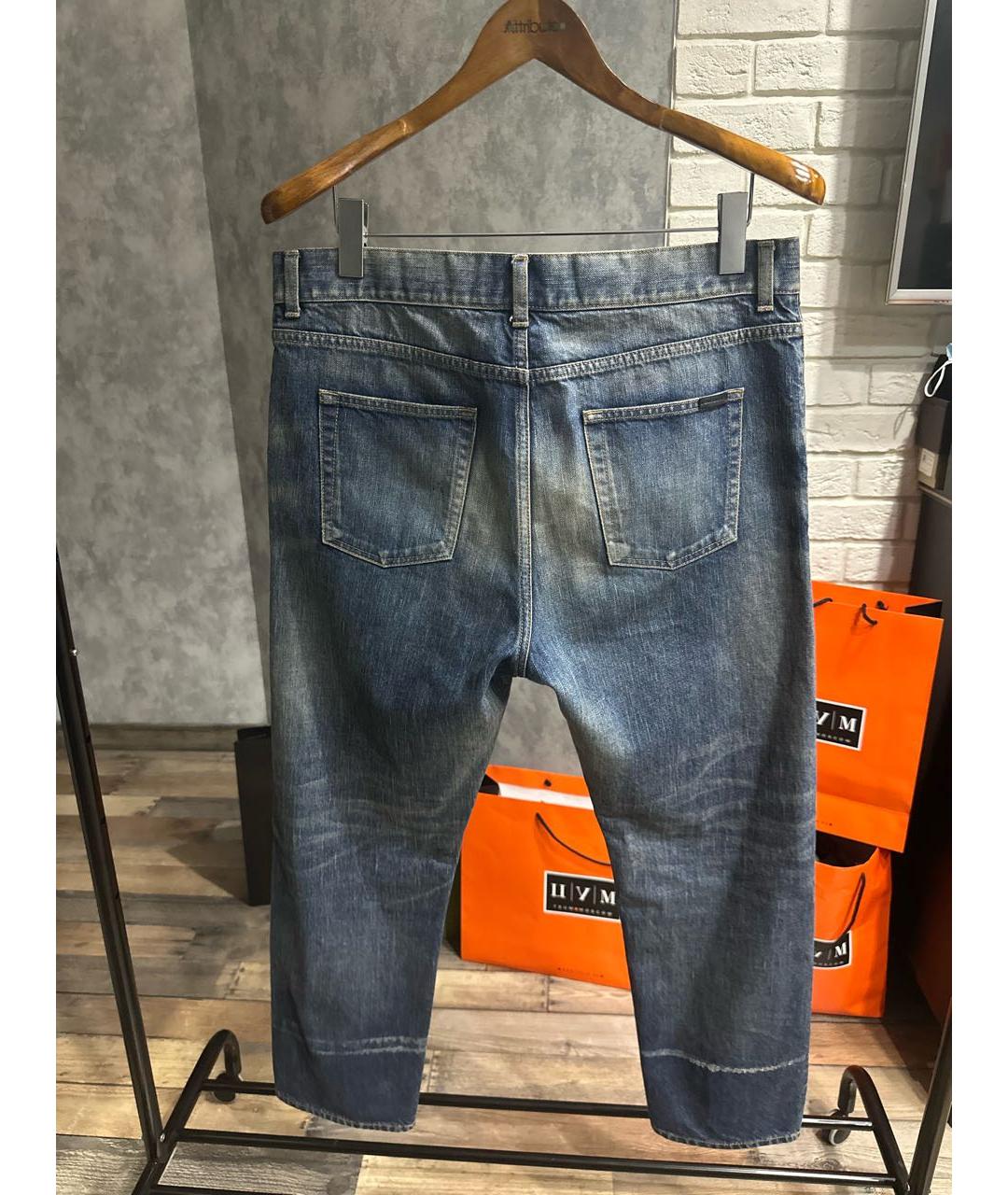 SAINT LAURENT Синие хлопковые прямые джинсы, фото 3