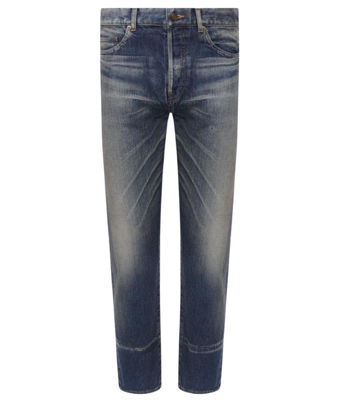 SAINT LAURENT Синие хлопковые прямые джинсы, фото 1