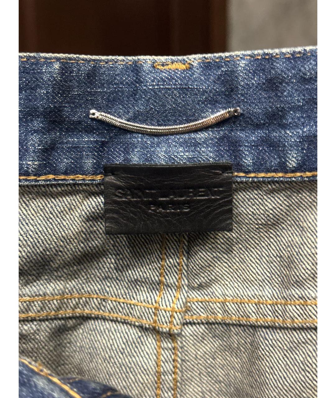 SAINT LAURENT Синие хлопковые прямые джинсы, фото 6