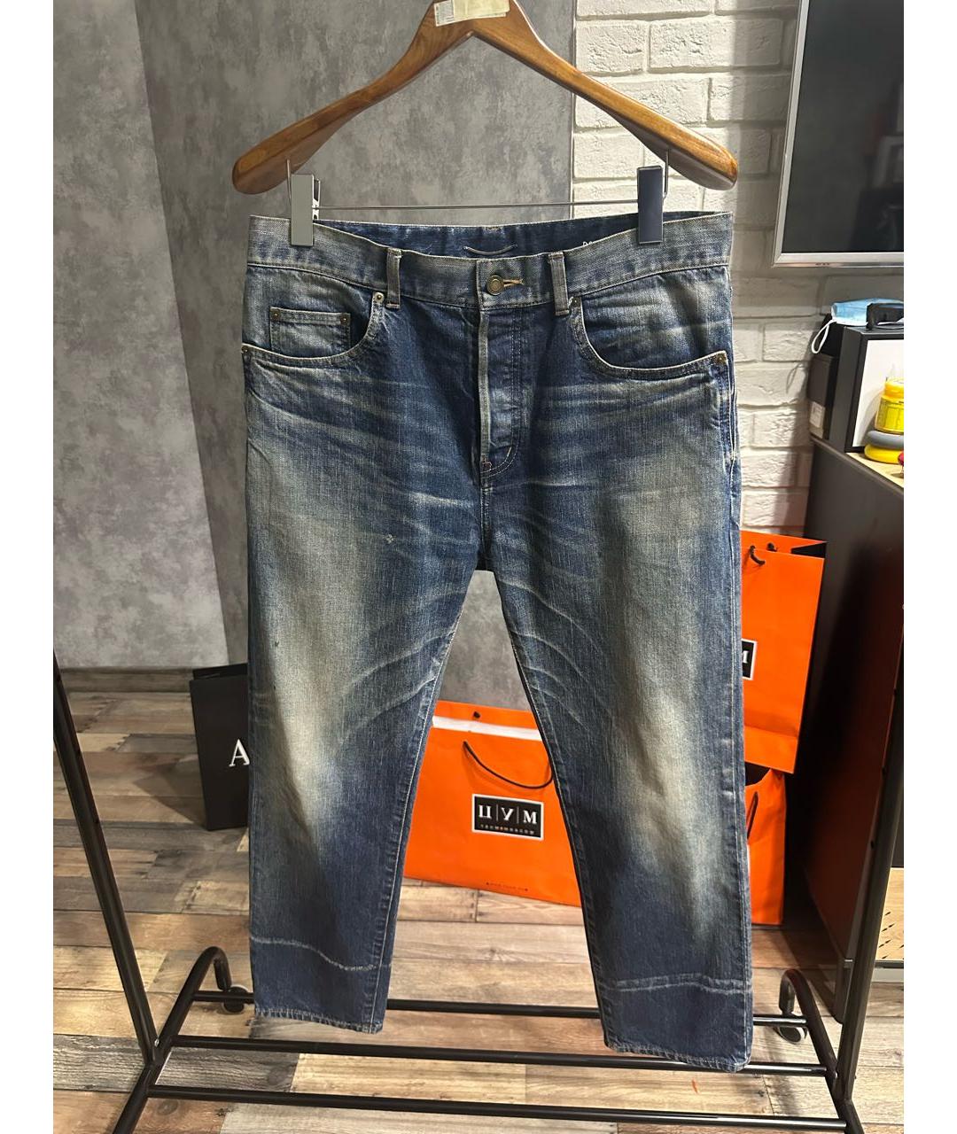 SAINT LAURENT Синие хлопковые прямые джинсы, фото 2