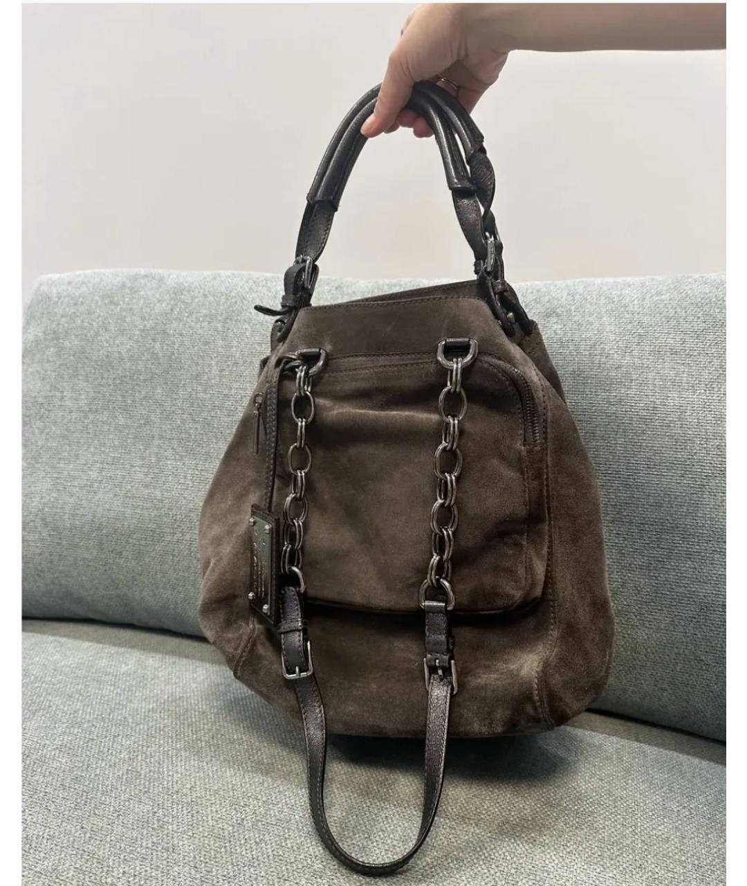 DOLCE&GABBANA Серая замшевая сумка с короткими ручками, фото 8