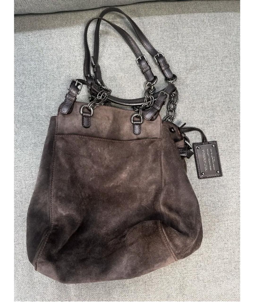 DOLCE&GABBANA Серая замшевая сумка с короткими ручками, фото 3