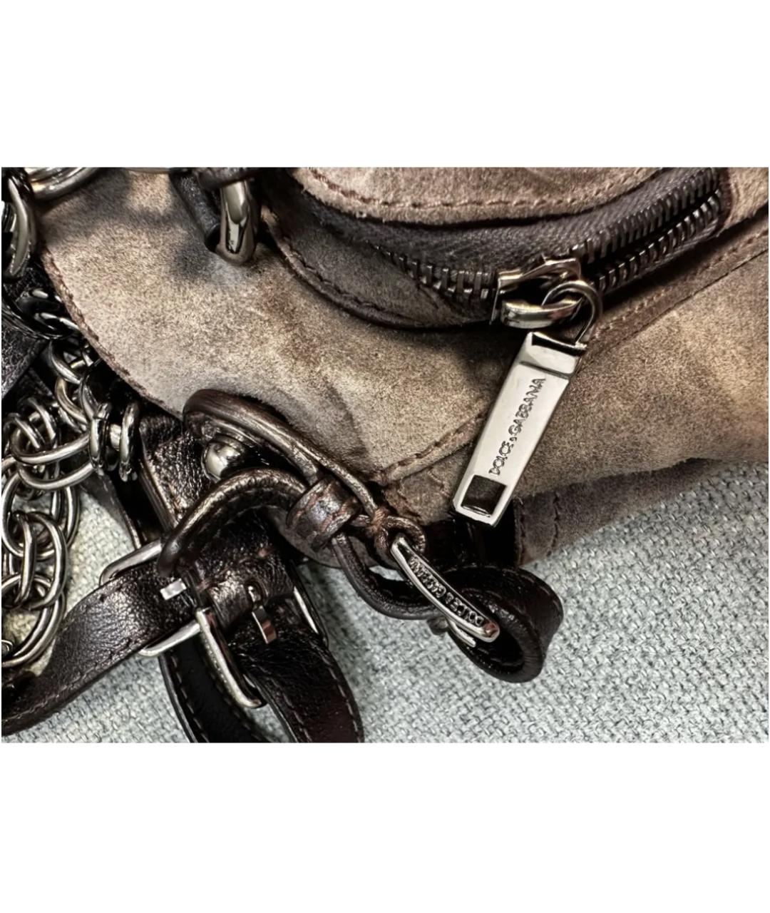 DOLCE&GABBANA Серая замшевая сумка с короткими ручками, фото 7