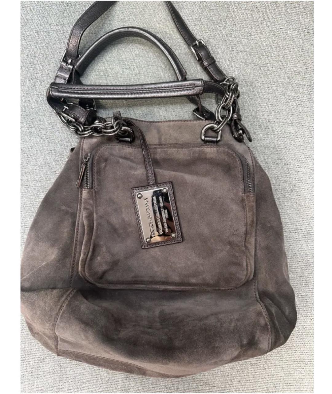 DOLCE&GABBANA Серая замшевая сумка с короткими ручками, фото 2