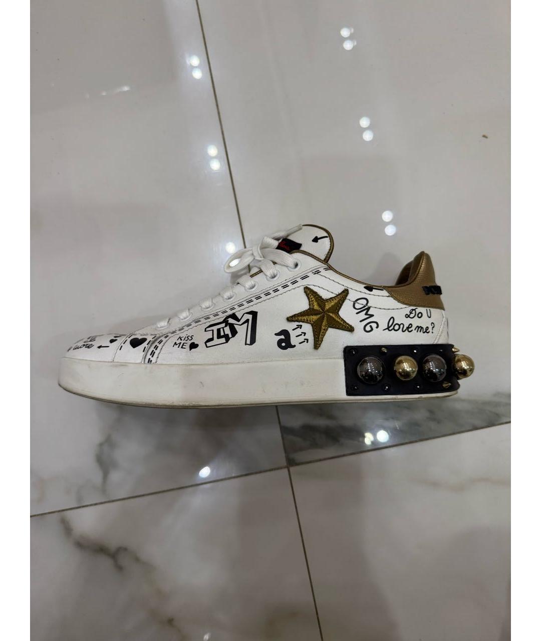 DOLCE&GABBANA Белые кожаные кеды, фото 5