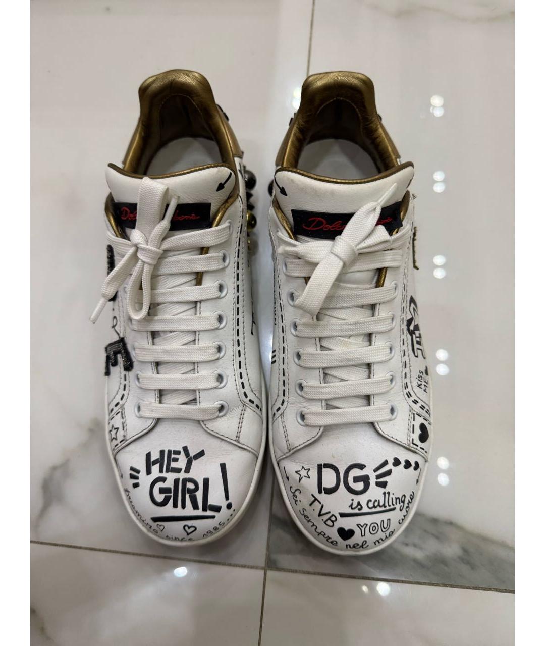 DOLCE&GABBANA Белые кожаные кеды, фото 2