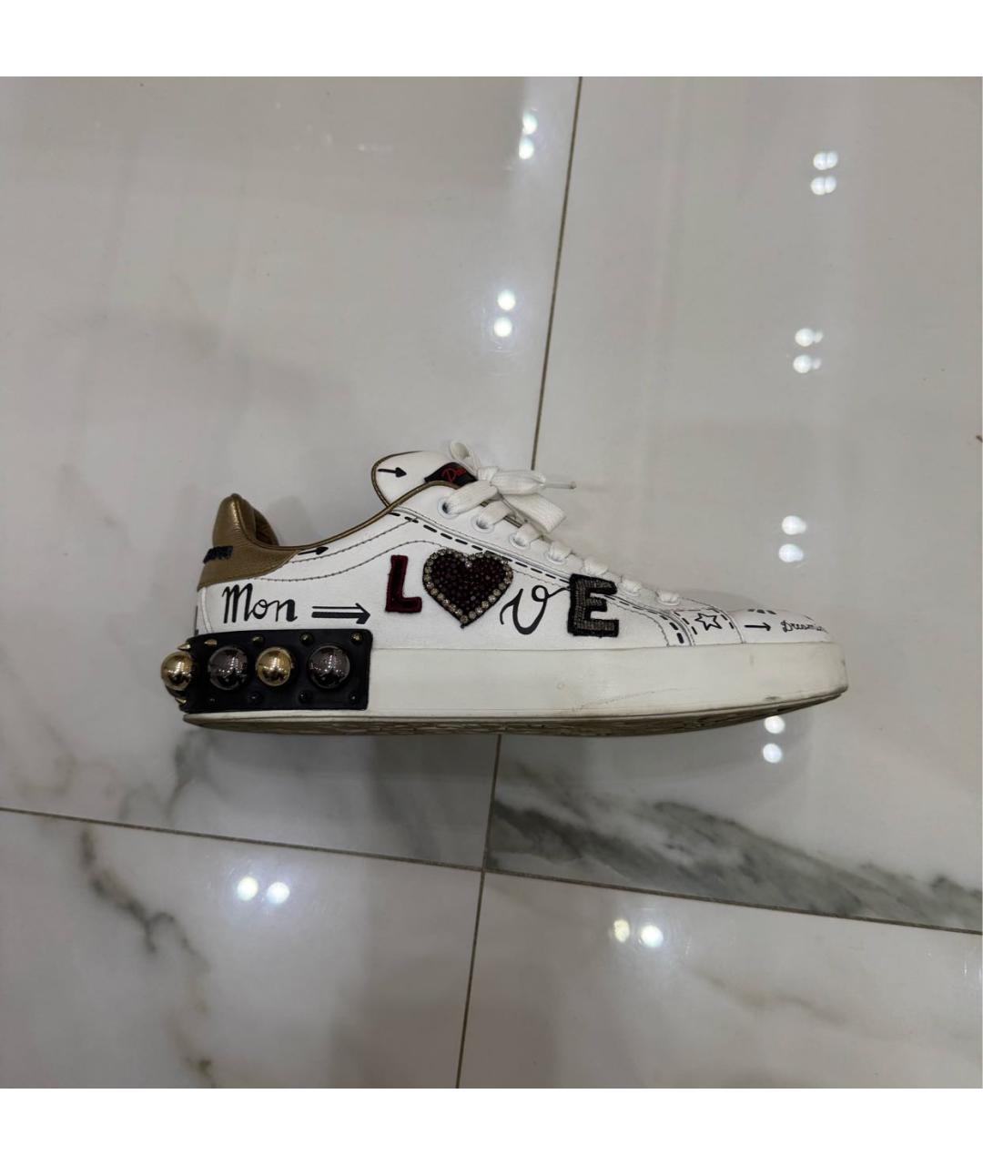 DOLCE&GABBANA Белые кожаные кеды, фото 6