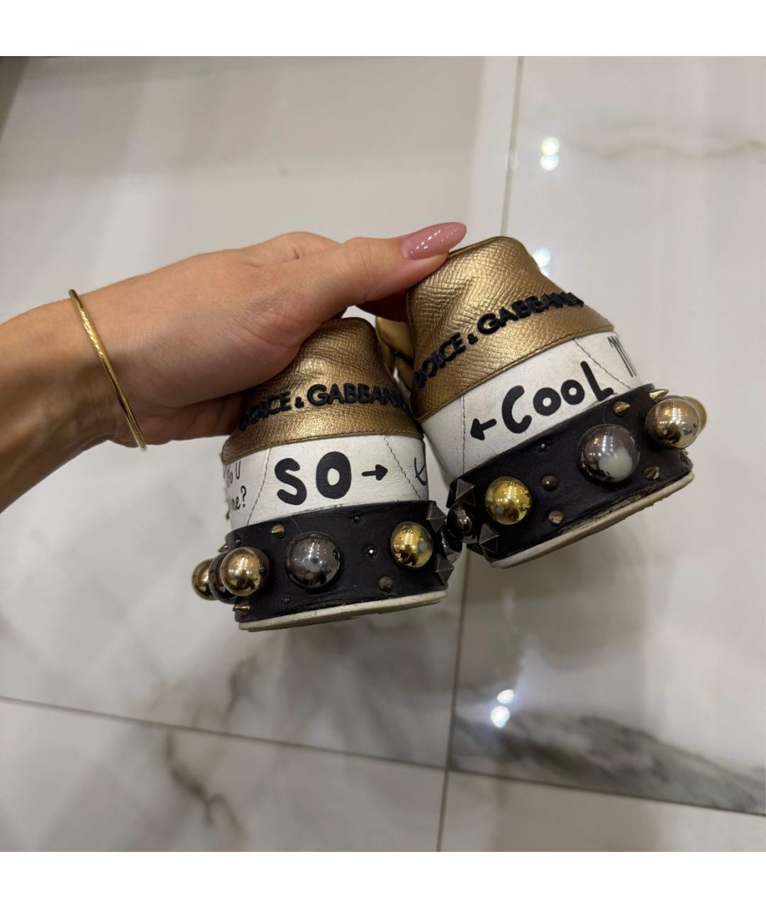 DOLCE&GABBANA Белые кожаные кеды, фото 4