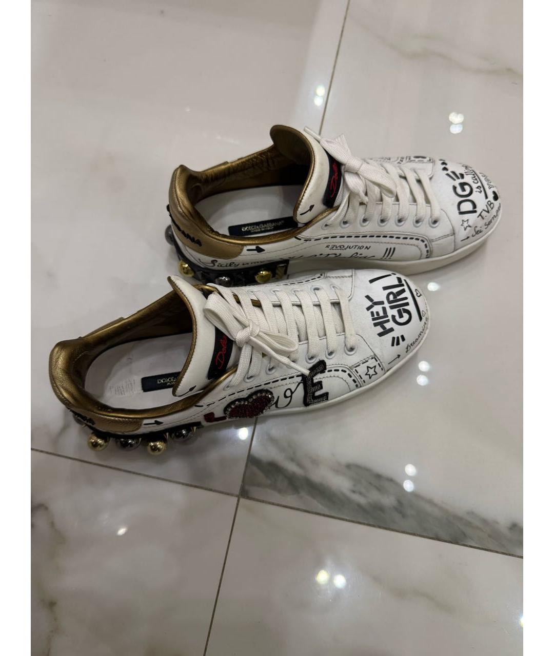 DOLCE&GABBANA Белые кожаные кеды, фото 3