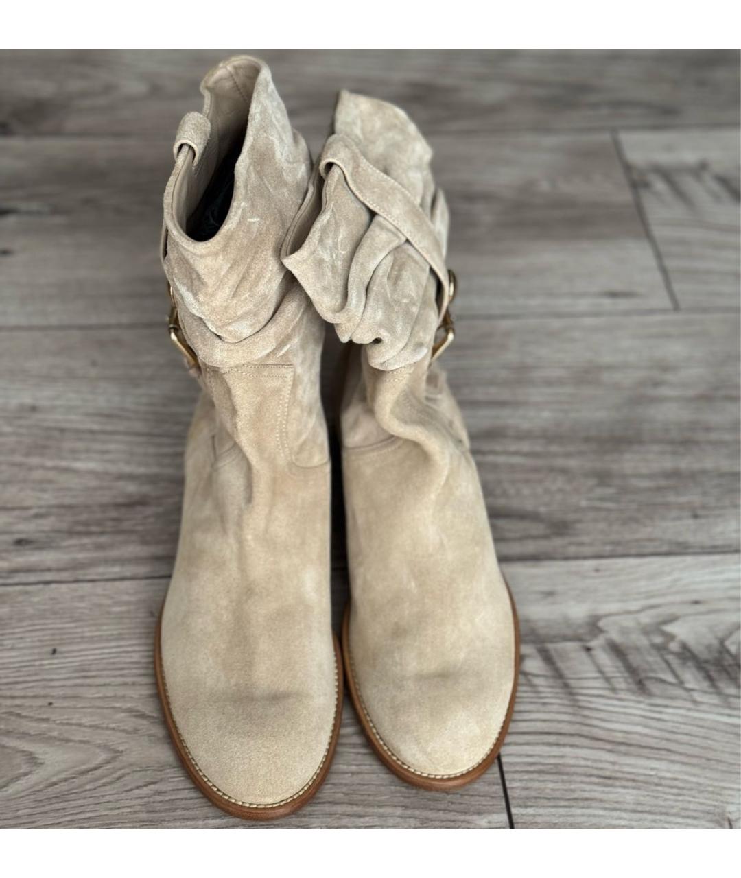 LOUIS VUITTON Бежевые замшевые ботильоны, фото 2