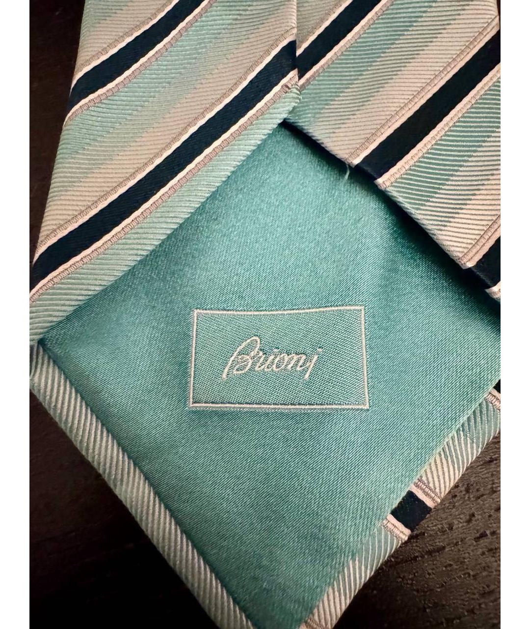 BRIONI Бирюзовый шелковый галстук, фото 4