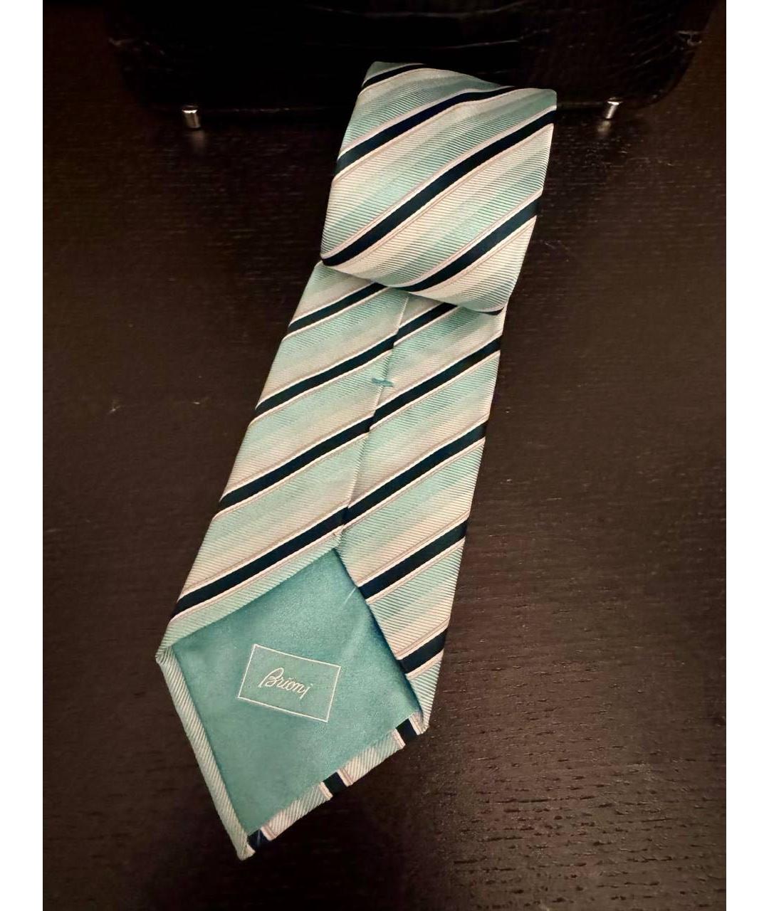 BRIONI Бирюзовый шелковый галстук, фото 3