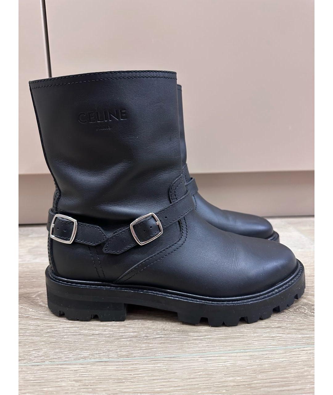 CELINE Черные кожаные полусапоги, фото 7