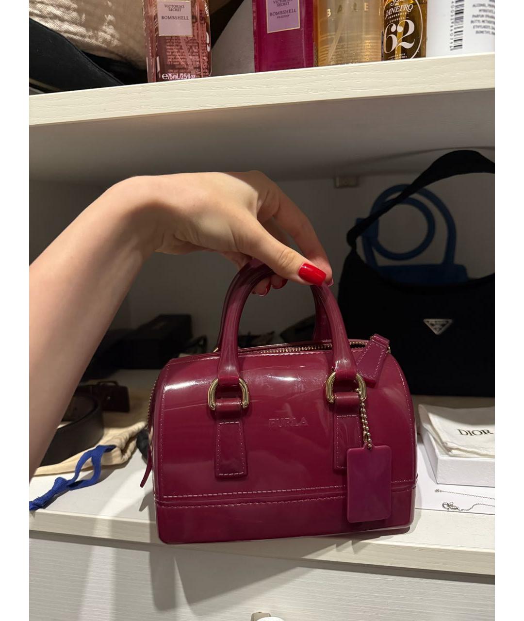 FURLA Бордовая кожаная сумка с короткими ручками, фото 3