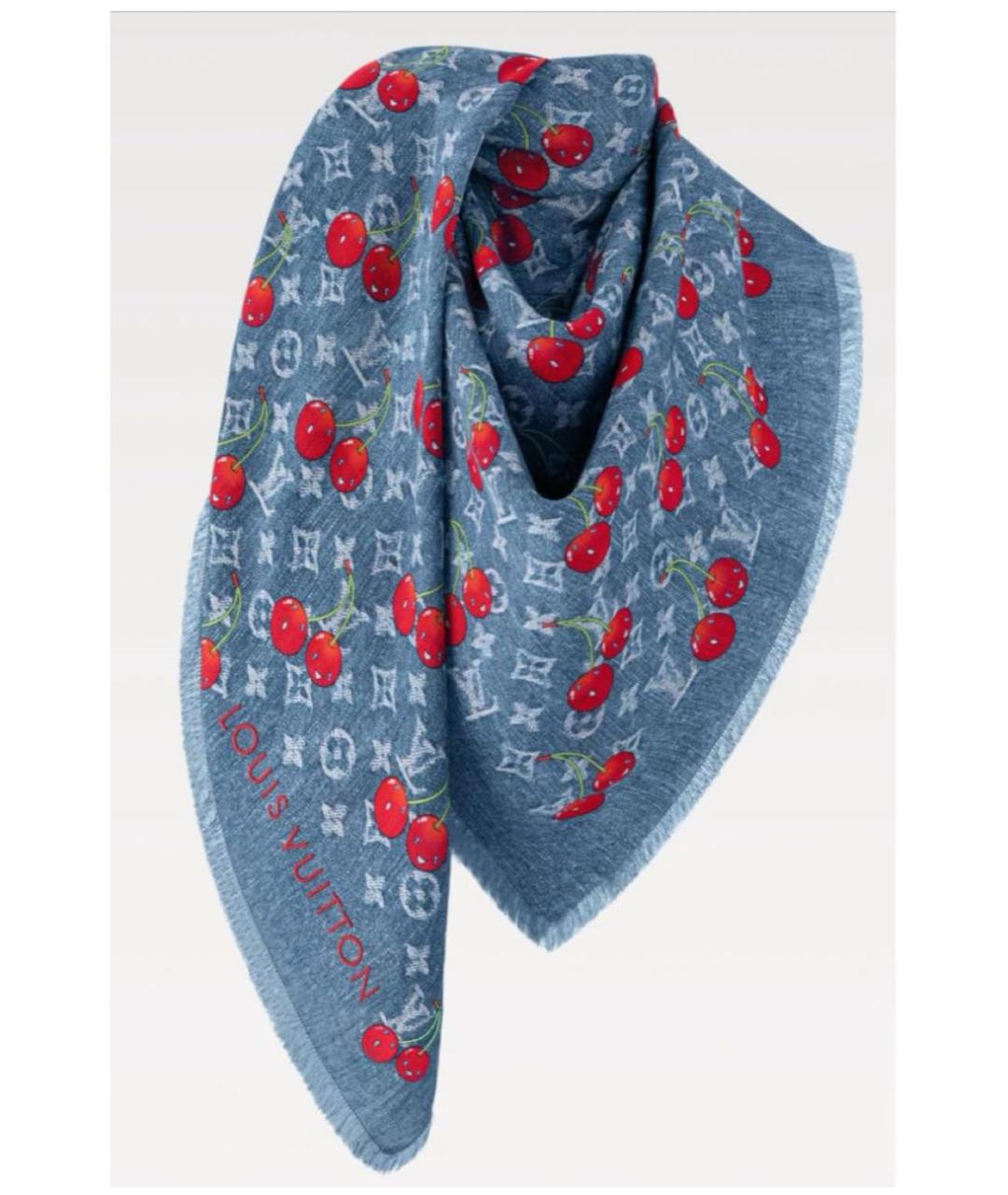 LOUIS VUITTON Голубой шерстяной платок, фото 2
