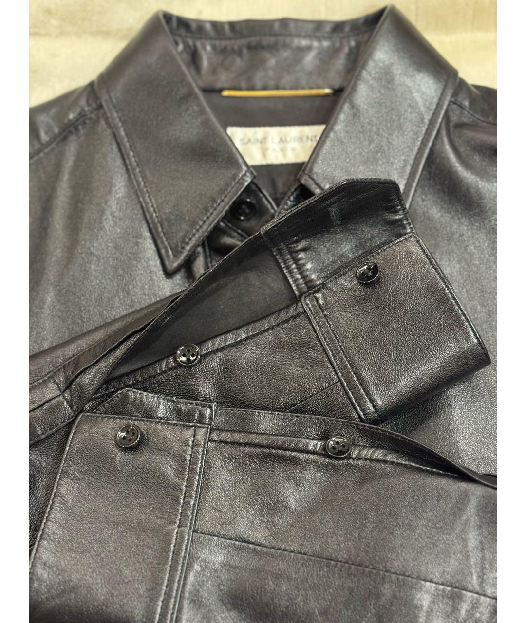 SAINT LAURENT Черная кожаная рубашка, фото 5
