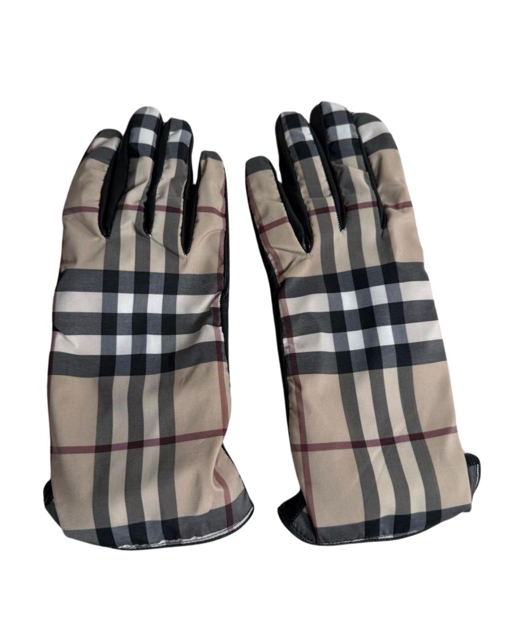 BURBERRY Бежевые кожаные перчатки, фото 1