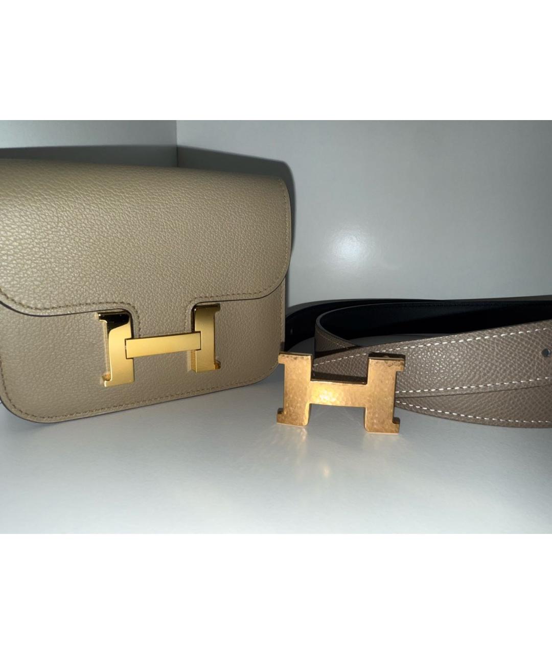 HERMES Хаки кожаная поясная сумка, фото 6