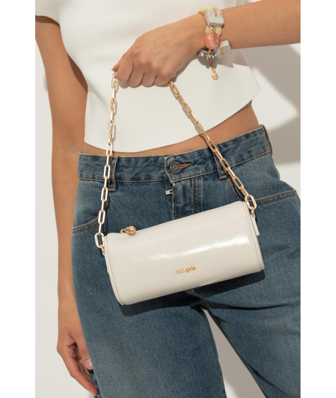 CULT GAIA Белая кожаная сумка с короткими ручками, фото 4