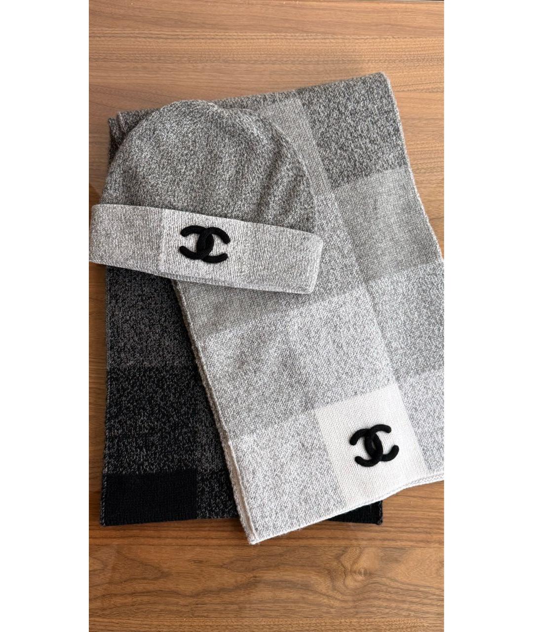 CHANEL Серый шерстяной шарф, фото 7