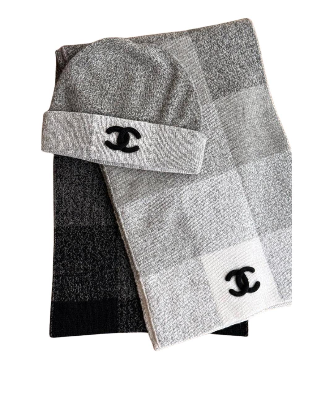 CHANEL Серый шерстяной шарф, фото 1