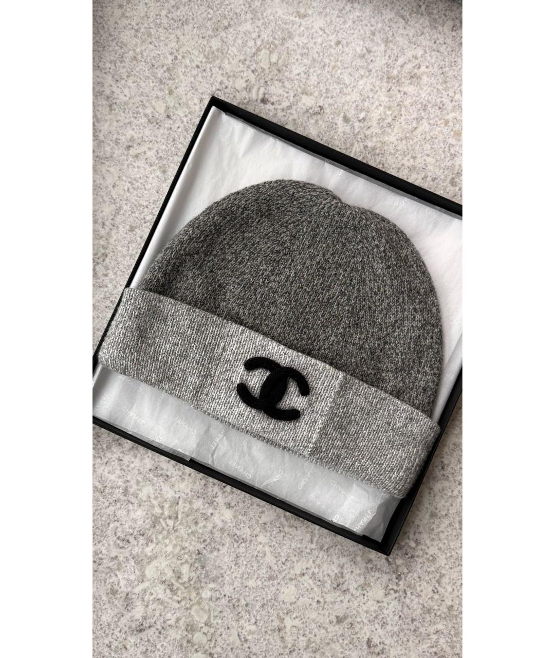 CHANEL Серый шерстяной шарф, фото 2