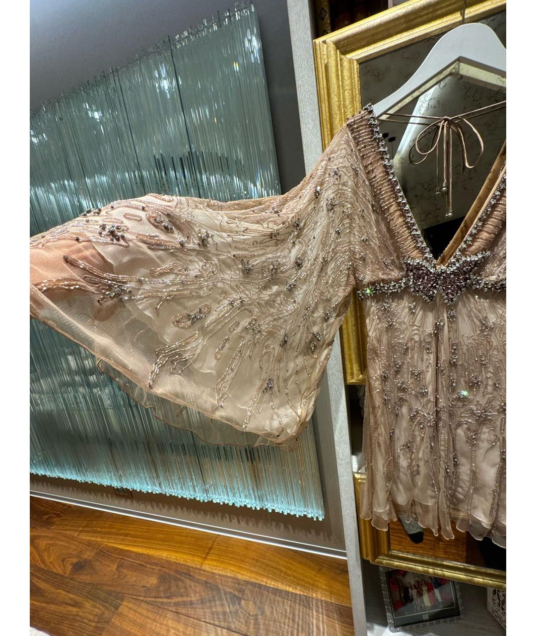 ROBERTO CAVALLI Бежевое кружевное вечернее платье, фото 5