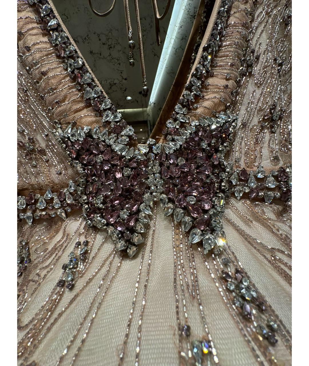 ROBERTO CAVALLI Бежевое кружевное вечернее платье, фото 4