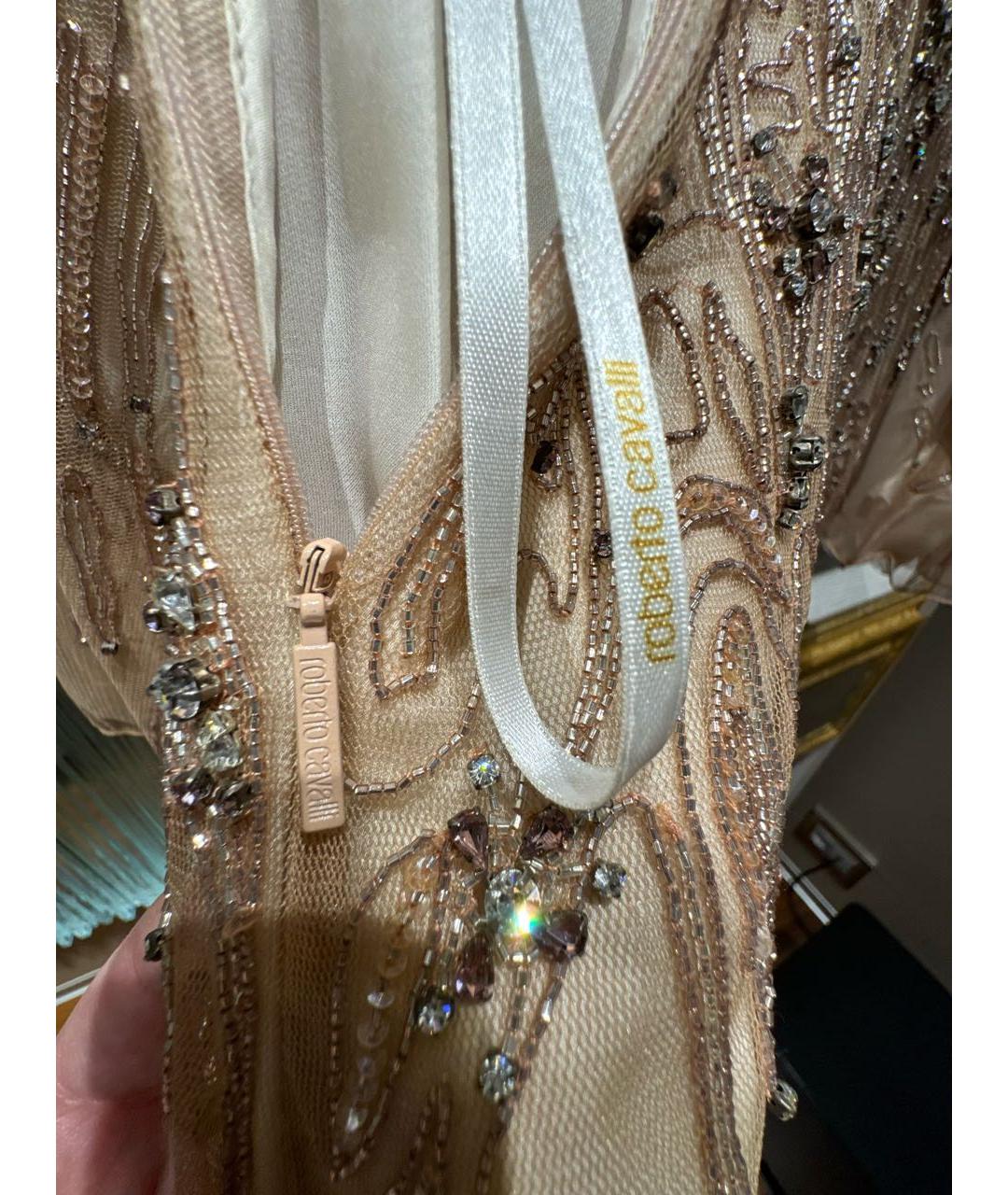 ROBERTO CAVALLI Бежевое кружевное вечернее платье, фото 7