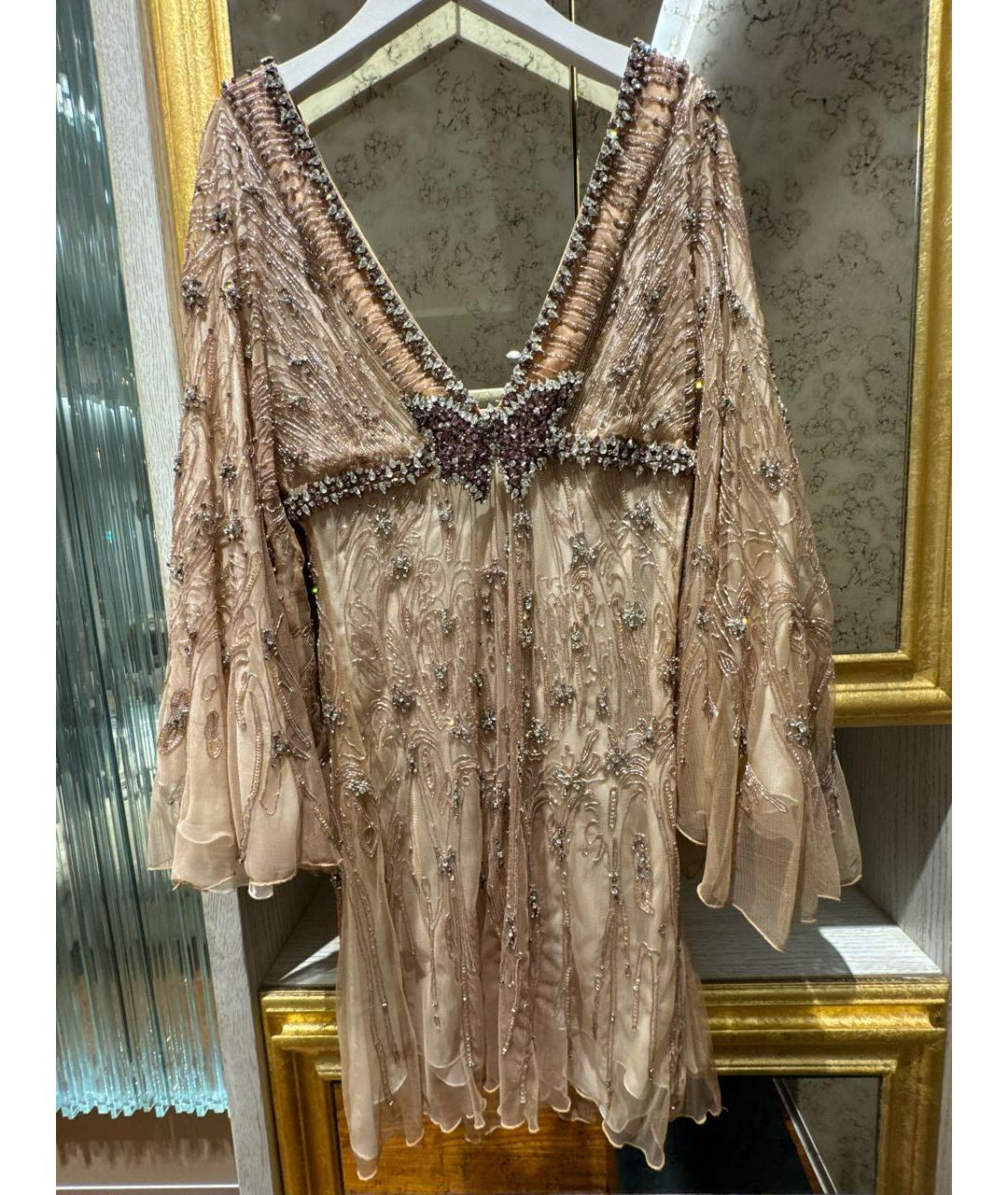 ROBERTO CAVALLI Бежевое кружевное вечернее платье, фото 9