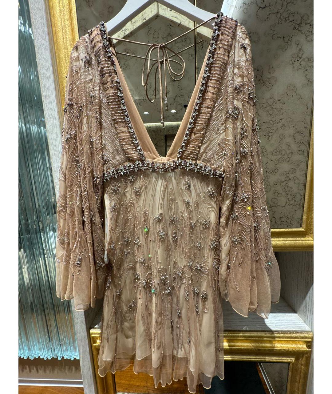 ROBERTO CAVALLI Бежевое кружевное вечернее платье, фото 2