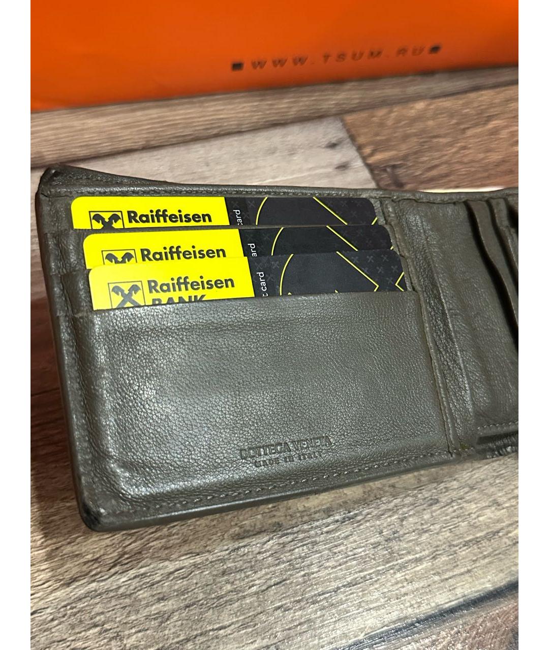 BOTTEGA VENETA Хаки кожаный кошелек, фото 6