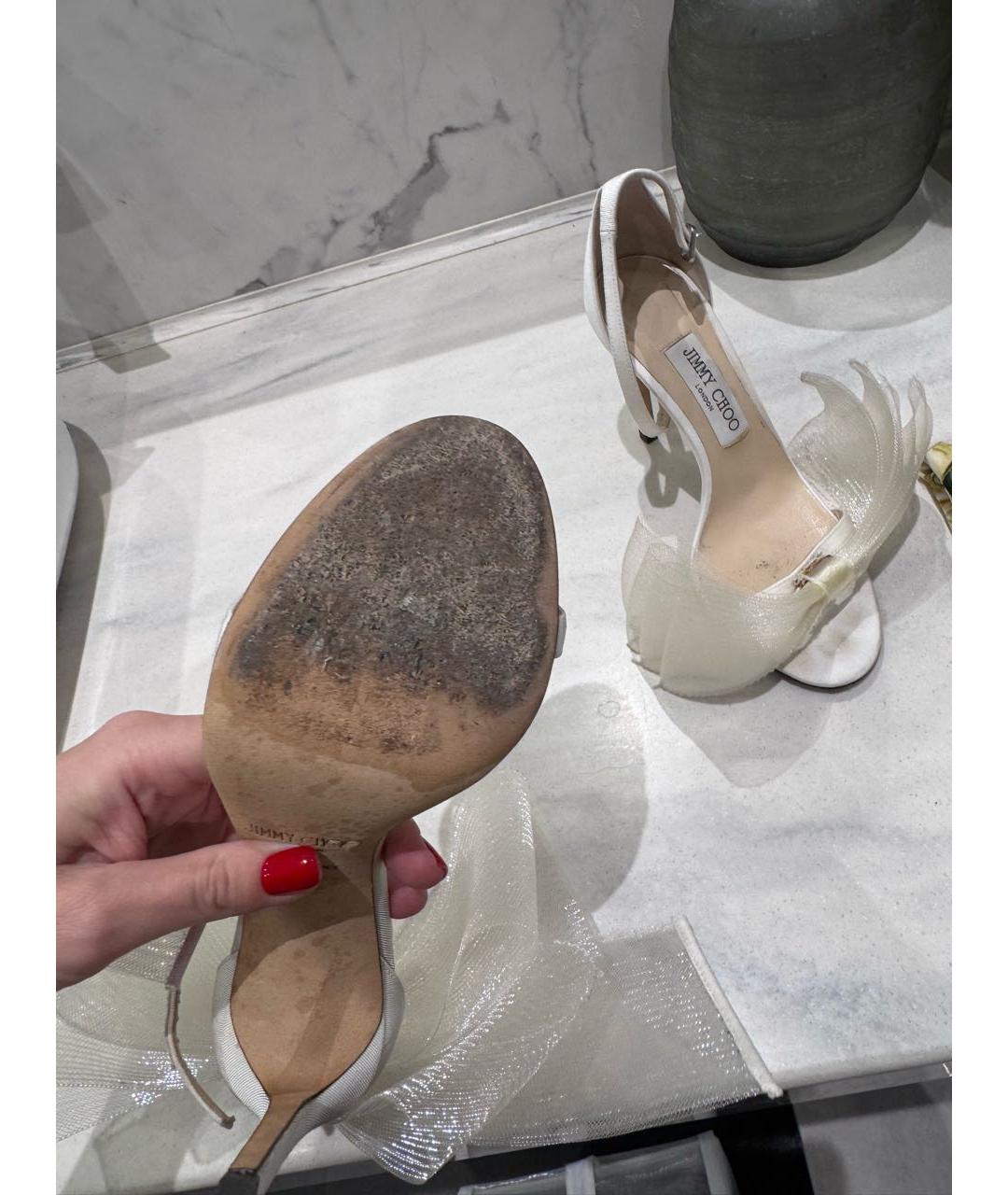 JIMMY CHOO Белые кожаные босоножки, фото 6