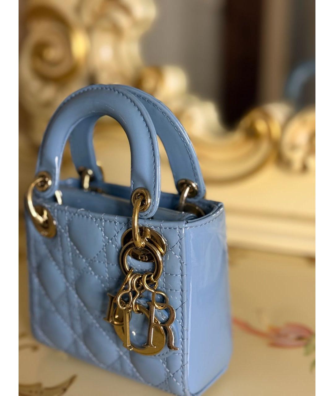 CHRISTIAN DIOR Голубая сумка с короткими ручками из лакированной кожи, фото 5