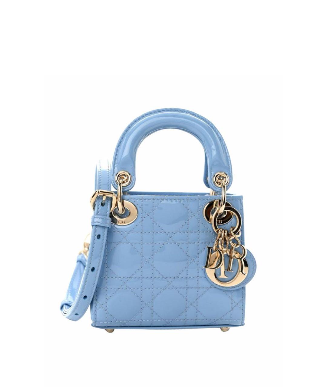 CHRISTIAN DIOR Голубая сумка с короткими ручками из лакированной кожи, фото 9