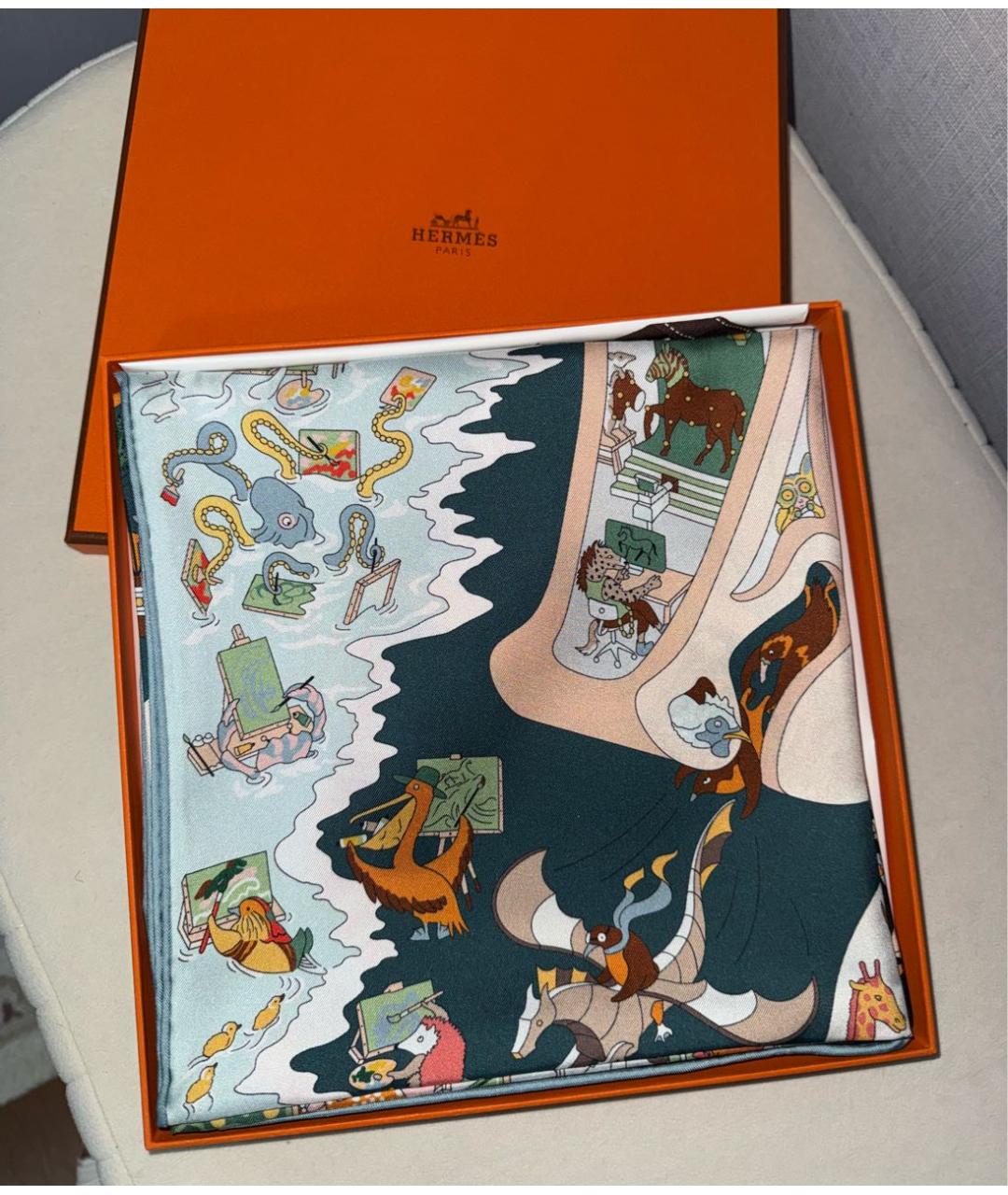 HERMES Темно-синий шелковый платок, фото 4