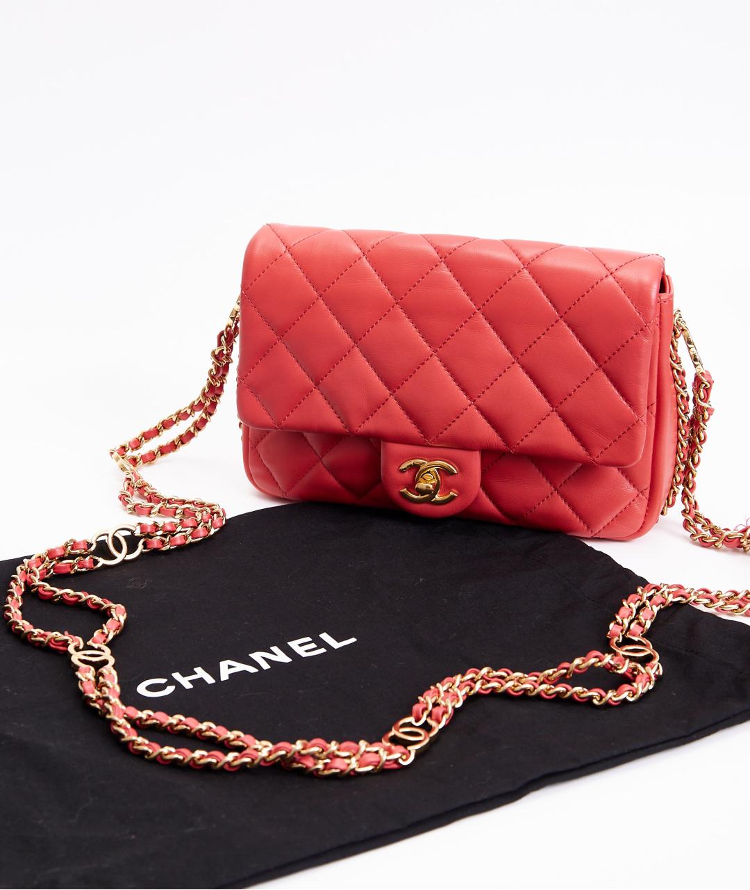 CHANEL Коралловая кожаная сумка через плечо, фото 7