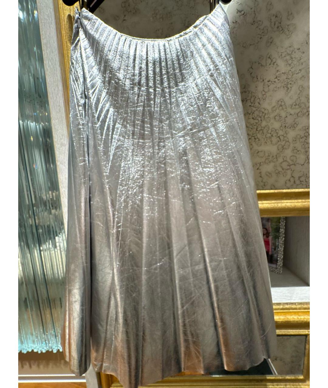 GUCCI Серебряная кожаная юбка миди, фото 2