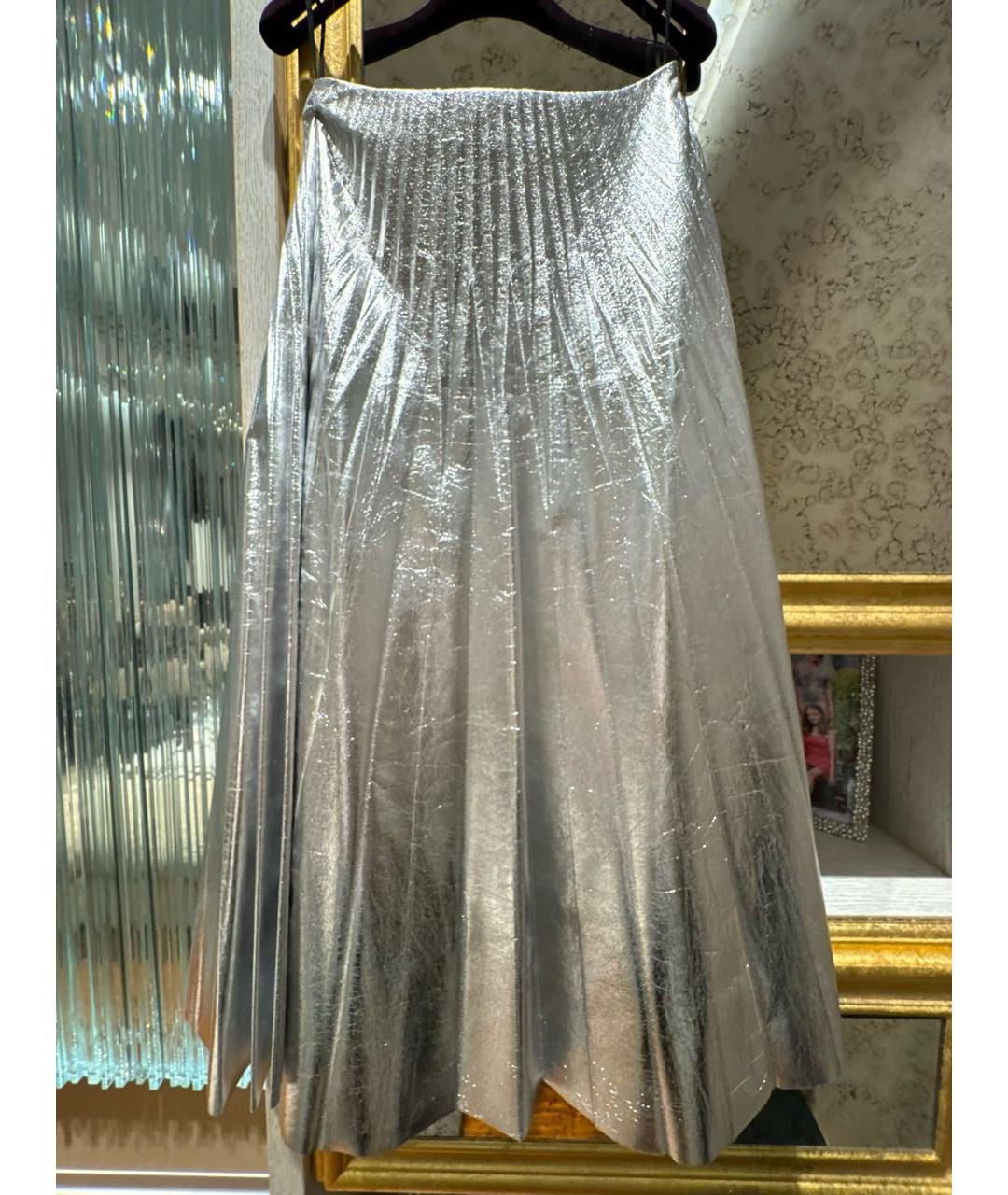 GUCCI Серебряная кожаная юбка миди, фото 7
