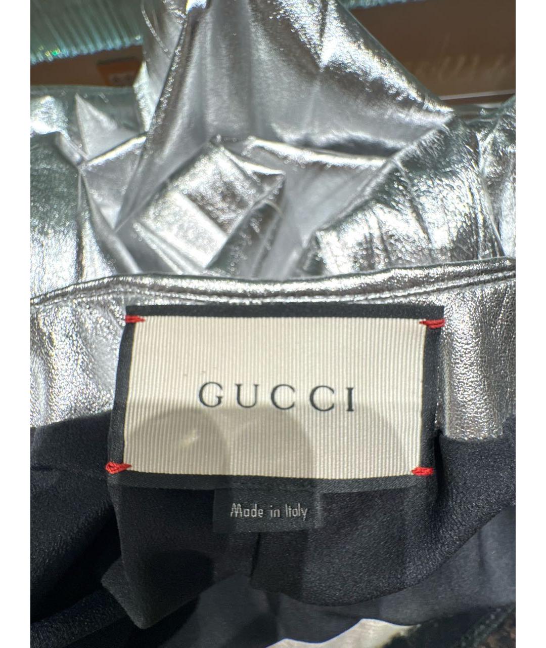 GUCCI Серебряная кожаная юбка миди, фото 3