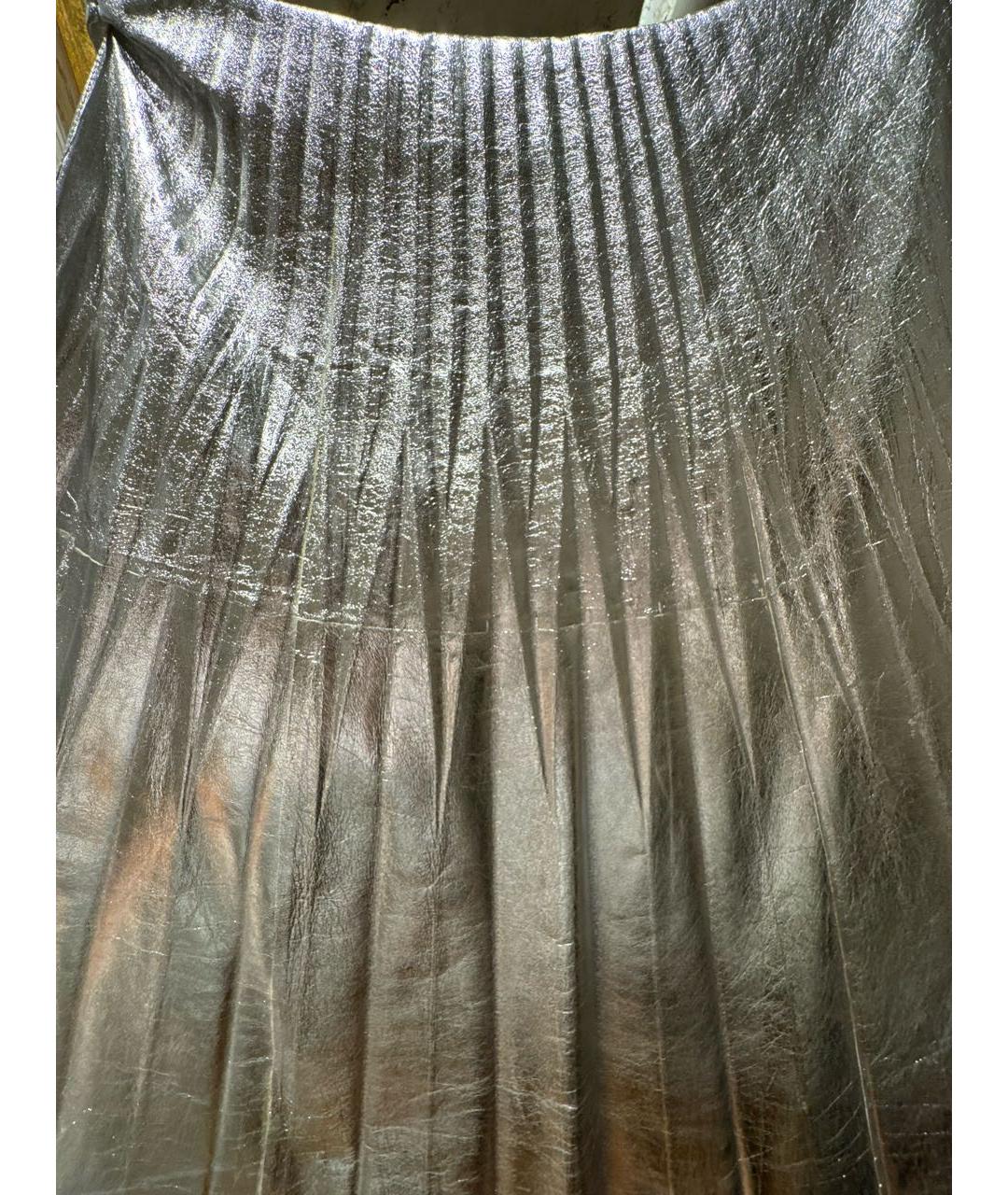 GUCCI Серебряная кожаная юбка миди, фото 4