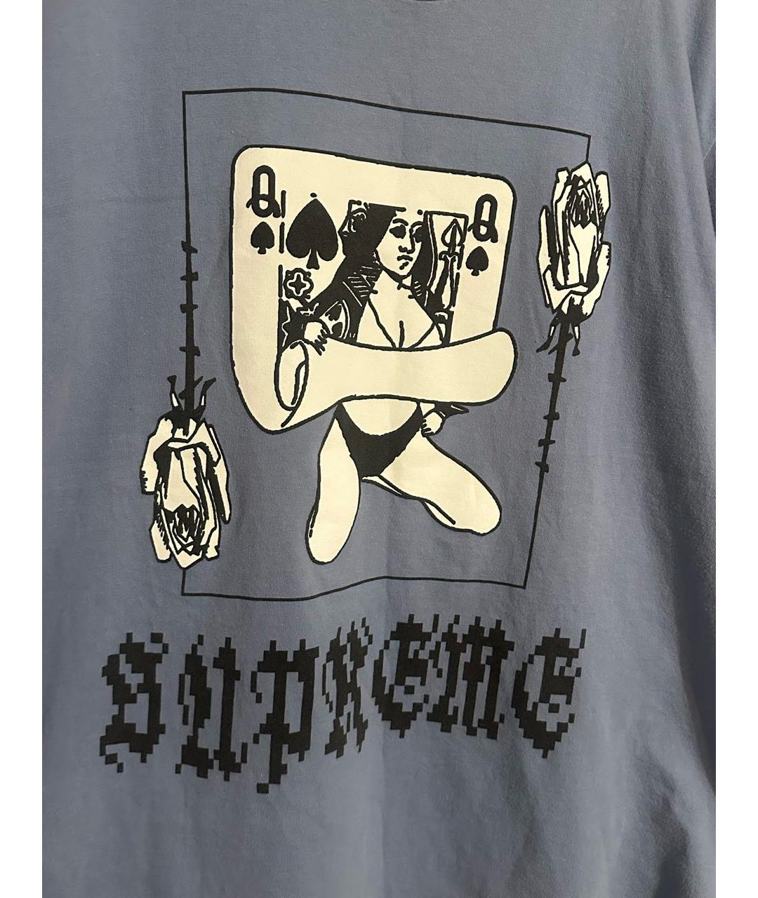 SUPREME Голубая хлопковая футболка, фото 2