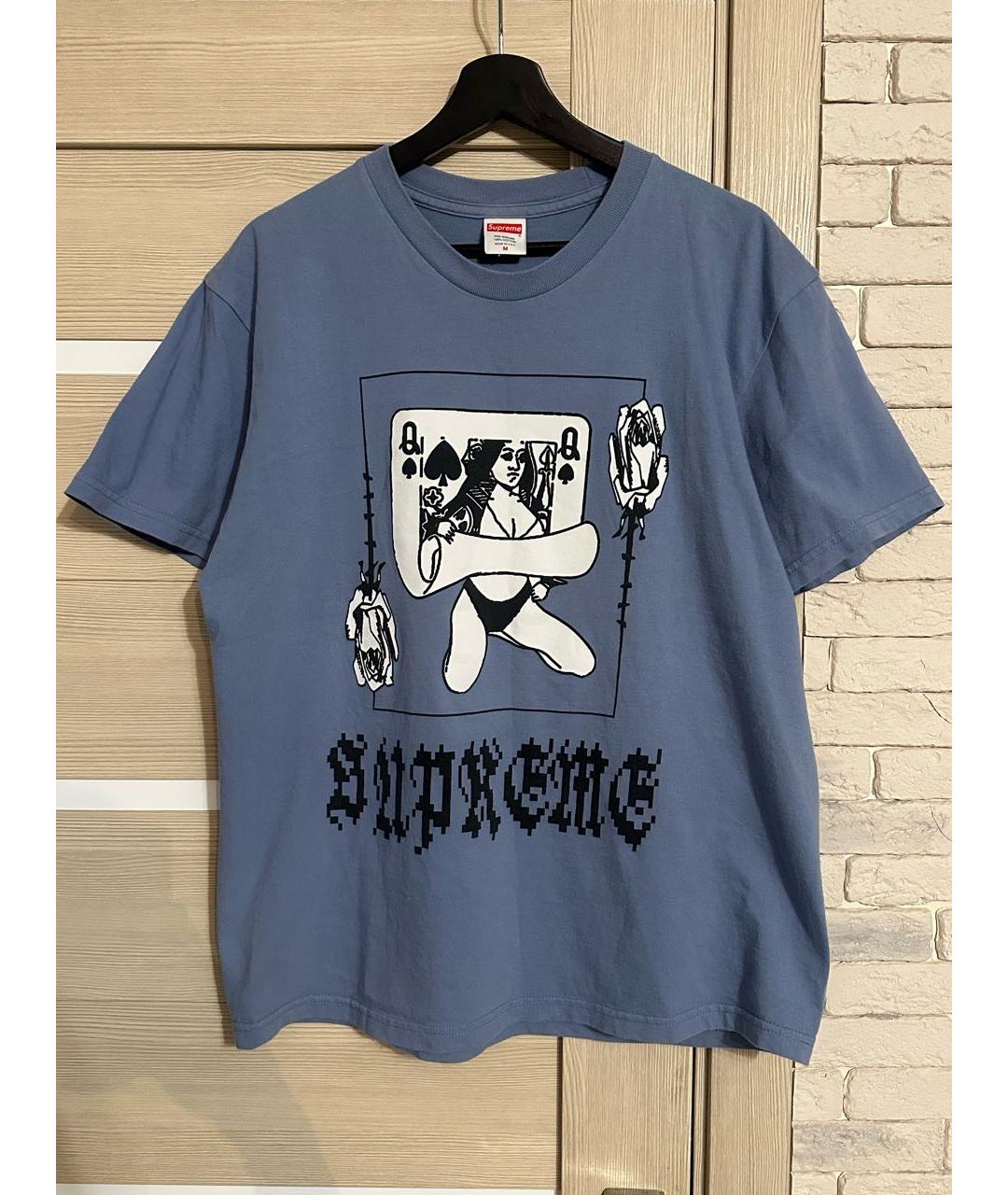 SUPREME Голубая хлопковая футболка, фото 4