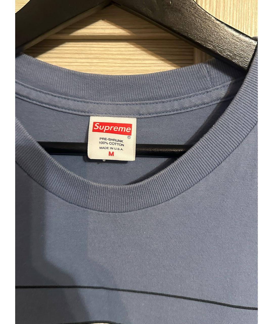 SUPREME Голубая хлопковая футболка, фото 3