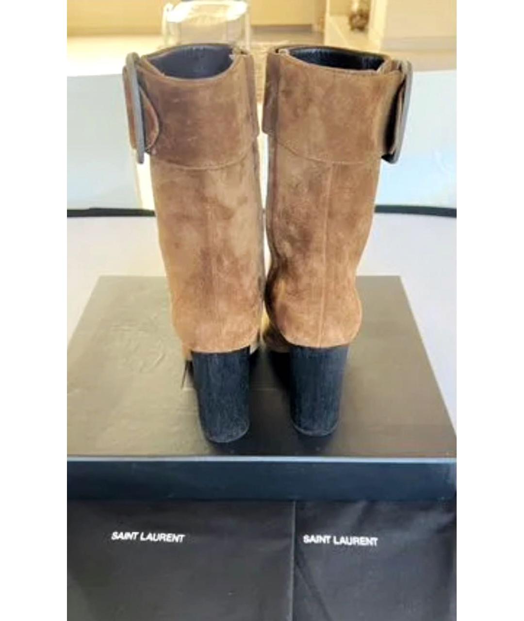 SAINT LAURENT Коричневые замшевые ботильоны, фото 4