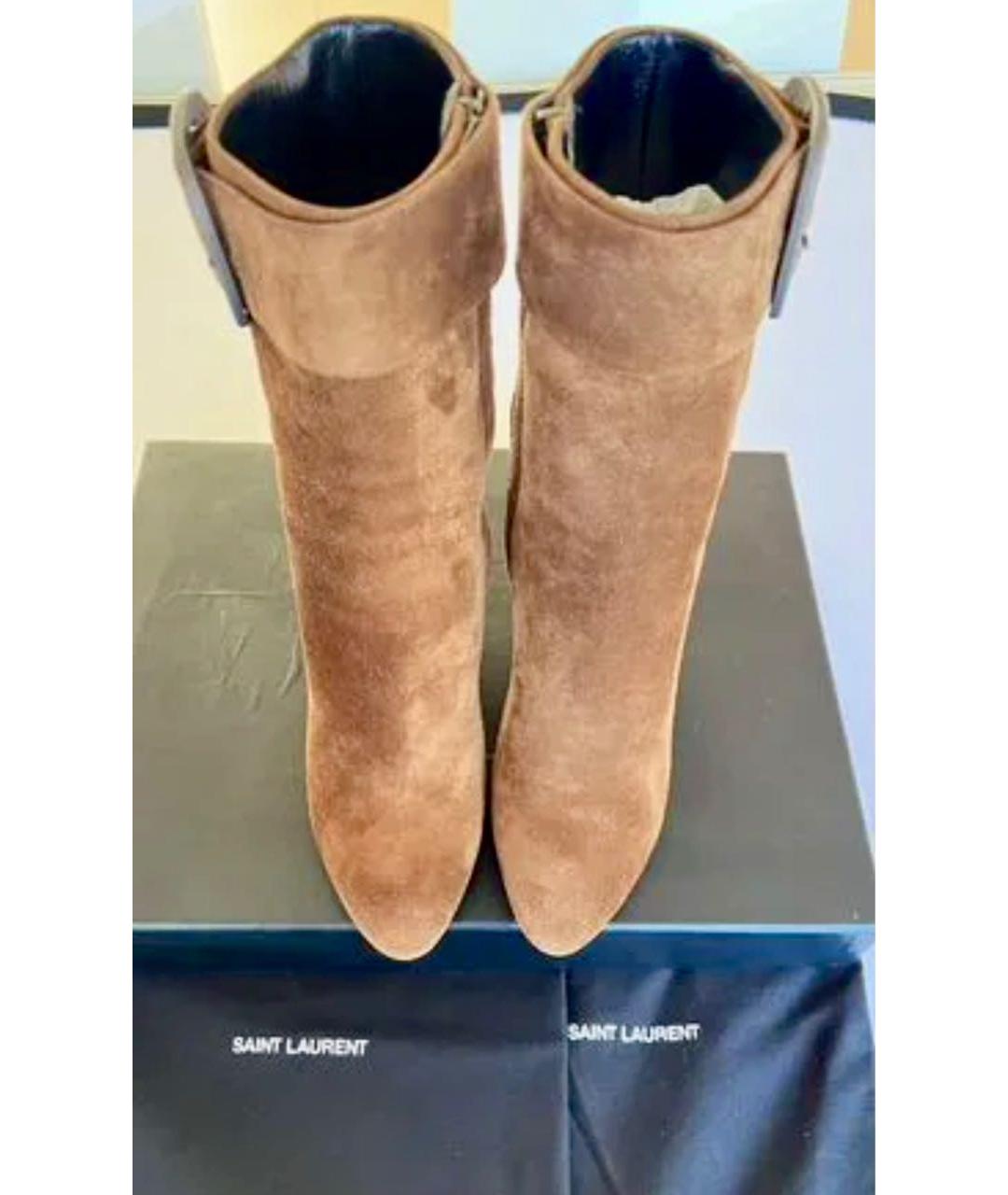 SAINT LAURENT Коричневые замшевые ботильоны, фото 3