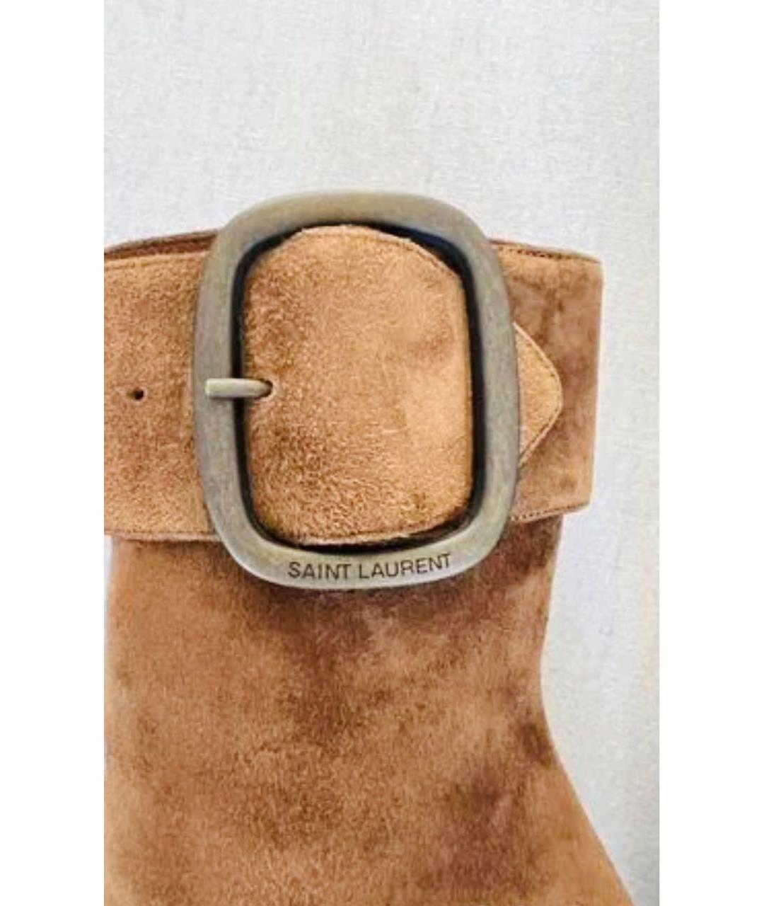 SAINT LAURENT Коричневые замшевые ботильоны, фото 5